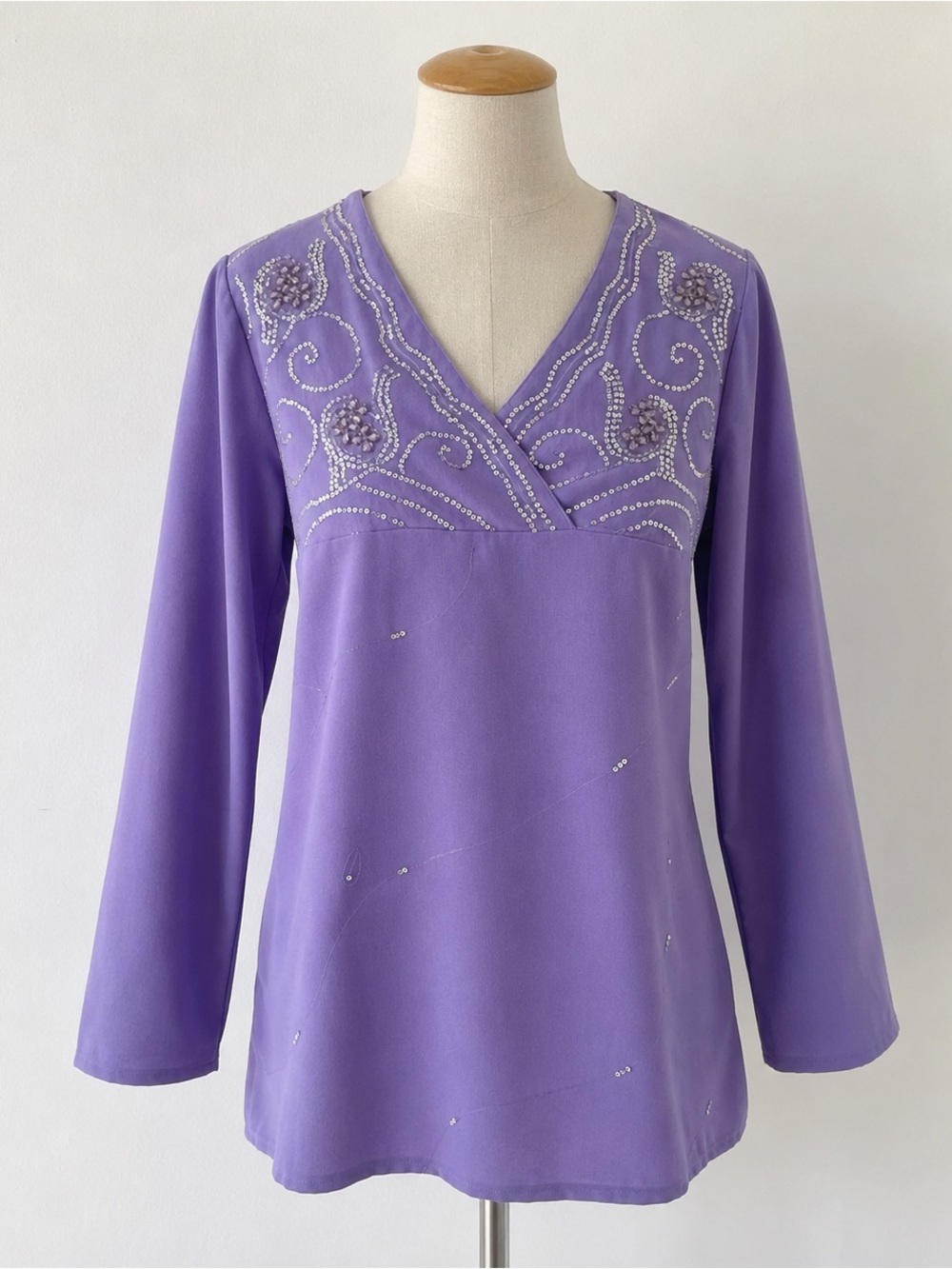 Vintage Y2K Purple Boho Fairy Tunic Bell Sleeve Beaded Sequin 1X